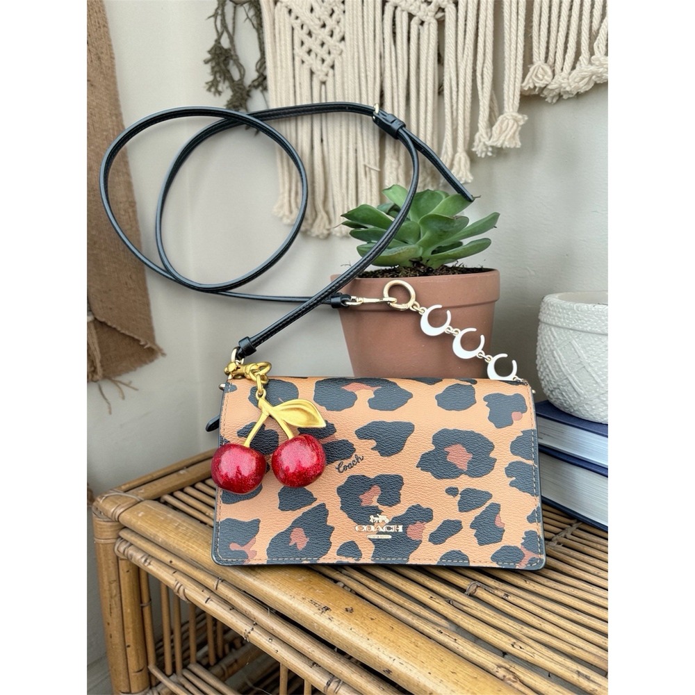 COACH Anna Cheetah Leopard Print Foldover Clutch Purse Crossbody Mini Bag